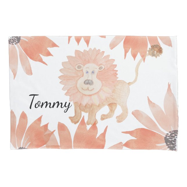 Baby Lion Watercolor Hand-painted Pillowcase (Front)