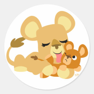 Baby Lion's Bath round sticker