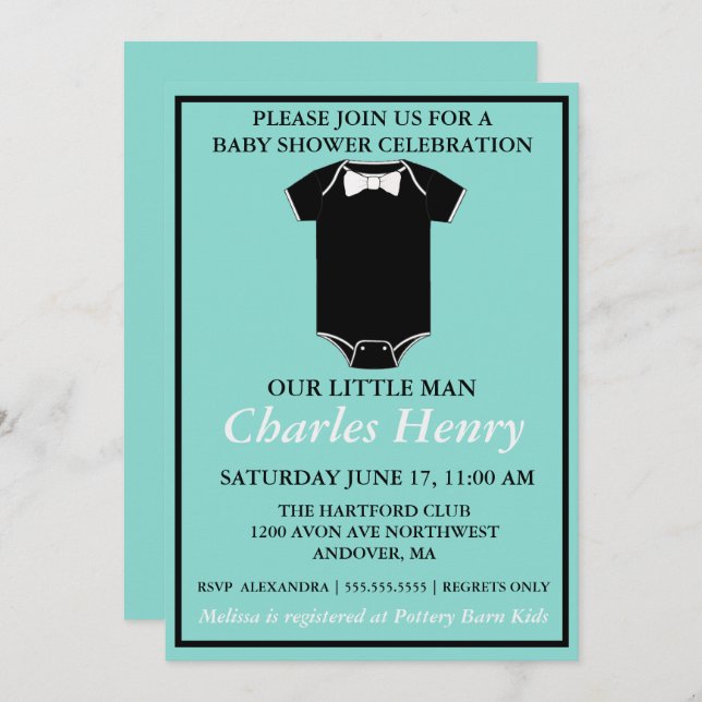 BABY Little Man Tuxedo Sprinkle Shower Party Invitation (Front/Back)
