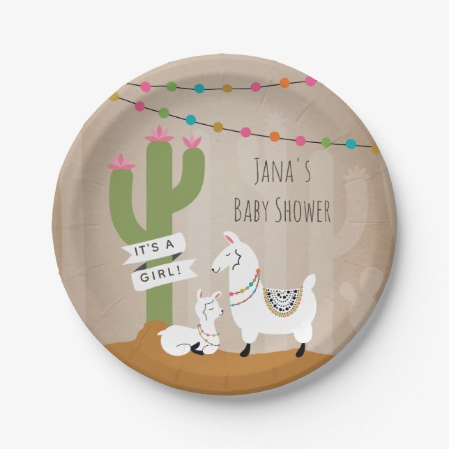 Baby Llama Desert Cactus Baby Shower Paper Plate (Front)