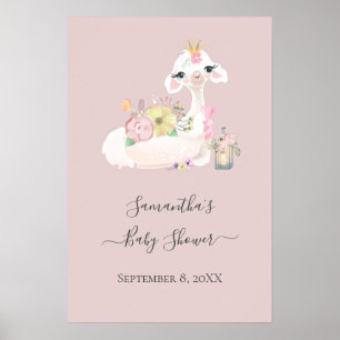 Baby Llama with White and Pink Flowers Adorable  Poster