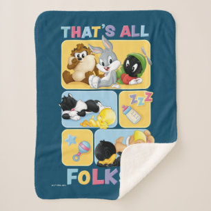 Baby Looney Tunes Characters   That's All Folks Sherpa Blanket