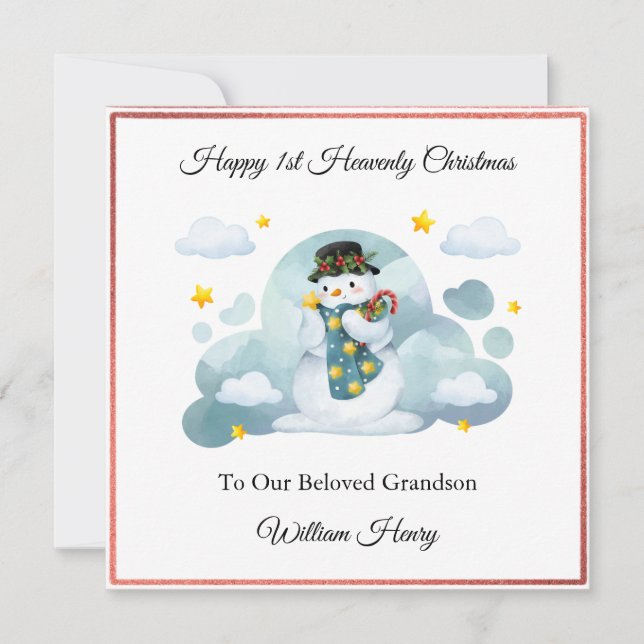 Baby Loss Boy Cloud Snowman Christmas Card  (Front)