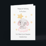 Baby Loss Girl Cloud Elephant 1st Birthday Card<br><div class="desc">This 1st birthday in the stars baby loss card is suitable for a precious daughter or granddaughter. The design includes yellow stars and a watercolour elephant sitting on a pink cloud and holding a star balloon. The inside of the card has been left blank so you can add your own...</div>
