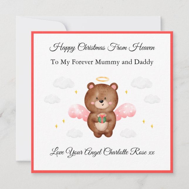 Baby Loss Girl Mom Dad Angel Bear Christmas Card  (Front)