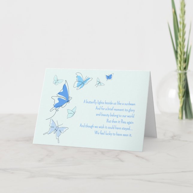 Baby Loss Infant Boy Blue Butterflies Son Sympathy Note Card (Front)