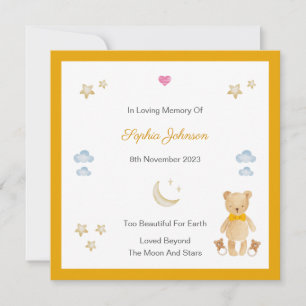 Baby Loss Moon Stars Teddy Memorial Flat Card