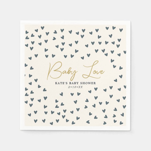 Baby Love Blue Hearts Blue Baby Shower Napkin (Front)