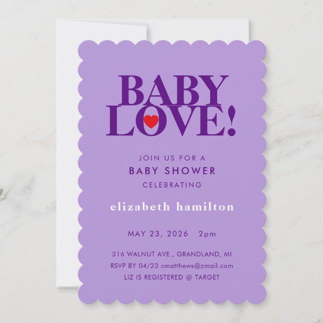 BABY LOVE! Bold Purple Baby Shower Invitation (Front)