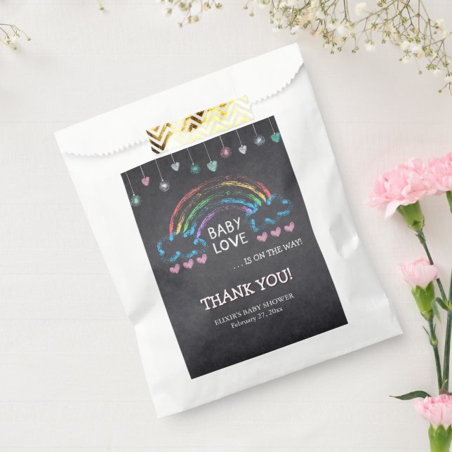 Baby Love Chalkboard Hearts & Rainbow Baby Shower Favour Bags (Sealed)