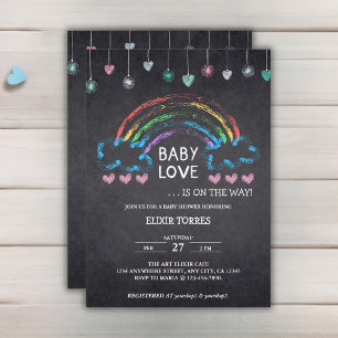 Baby Love Chalkboard Hearts & Rainbow Baby Shower Invitation