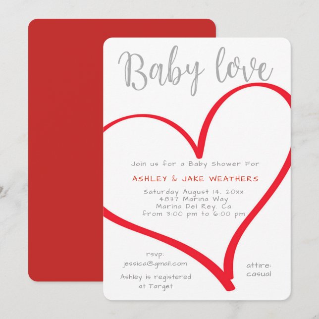 Baby Love Heart Baby Shower Invitation (Front/Back)