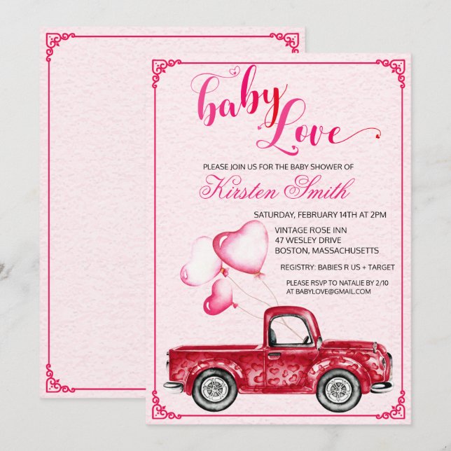 Baby Love Heart Balloons Baby Shower Invitation (Front/Back)