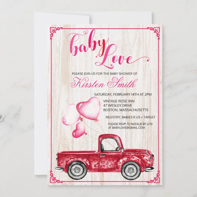 Baby Love Heart Balloons Baby Shower Invitation (Front)