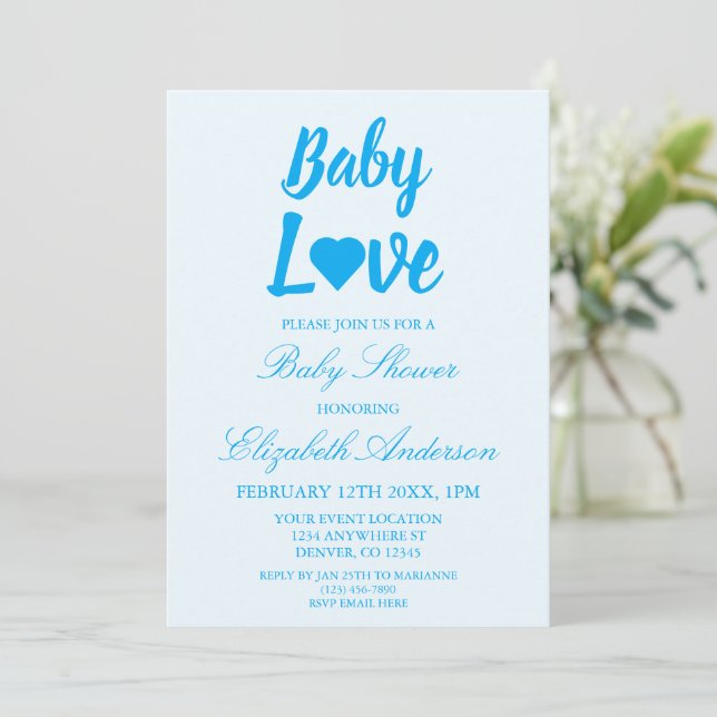 Baby Love Heart Boy Baby Shower Invitation (Standing Front)