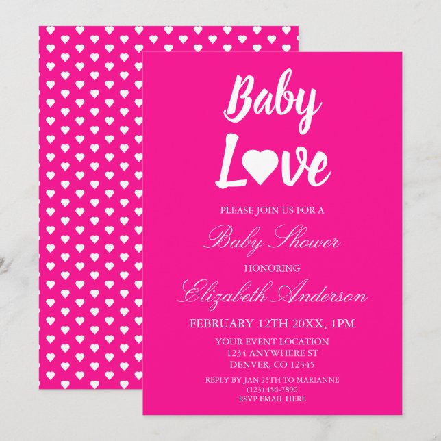 Baby Love Heart Girl Baby Shower Invitation (Front/Back)
