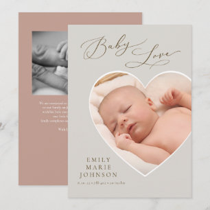 Baby Love Heart Shaped Photo Birth Announcement