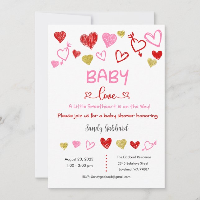 Baby Love Invitation, Baby Shower Invitation (Front)