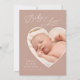 Baby Love Mauve Heart Photo Birth Announcement