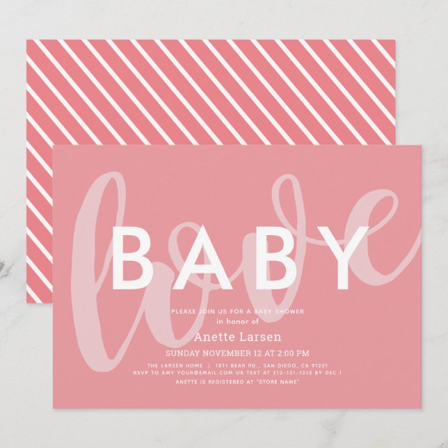 Baby Love Minimalist Pink Baby Shower Invitation (Front/Back)