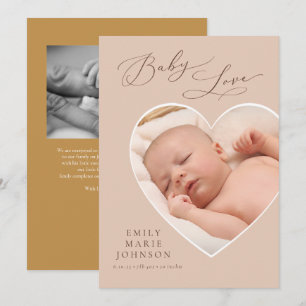 Baby Love Pastel Heart Photo Birth Announcement