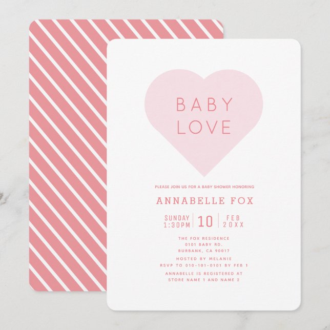 Baby Love | Pink Heart Valentine's Day Baby Shower Invitation (Front/Back)