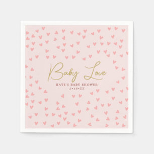 Baby Love Pink Hearts Girl Baby Shower Napkin