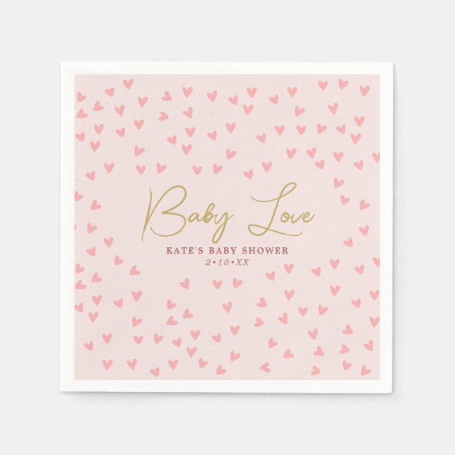 Baby Love Pink Hearts Girl Baby Shower Napkin (Front)