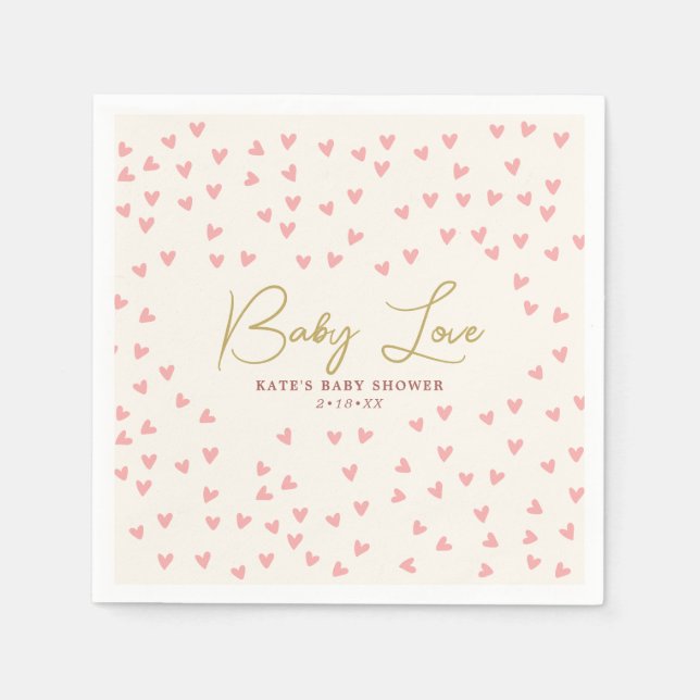 Baby Love Pink Hearts Girl Baby Shower Napkin (Front)