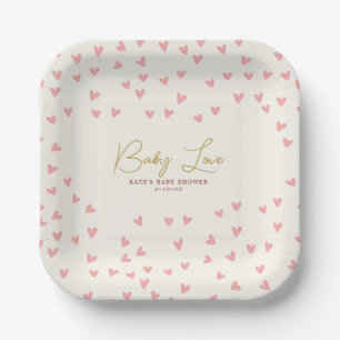 Baby Love Pink Hearts Girl Baby Shower Paper Plate
