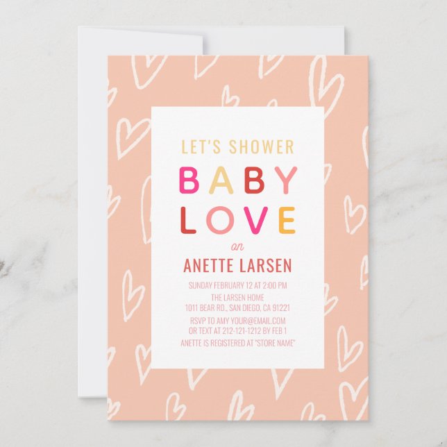 Baby Love Pink Hearts Valentine's Day Baby Shower Invitation (Front)