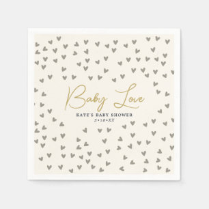 Baby Love Taupe Hearts Gender Neutral Baby Shower Napkin