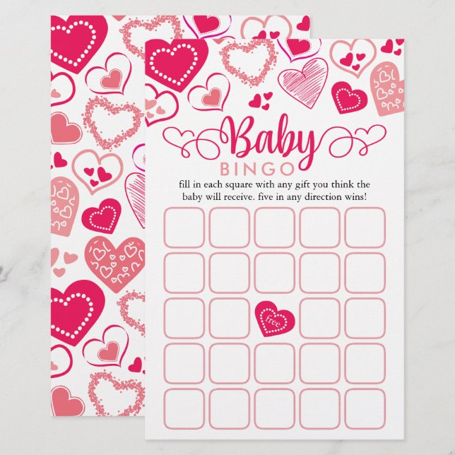 "Baby Love" Valentine's Day Baby Shower Bingo Game (Front/Back)