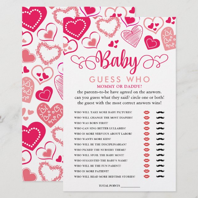 "Baby Love" Valentine's Day Baby Shower Guess Who (Front/Back)
