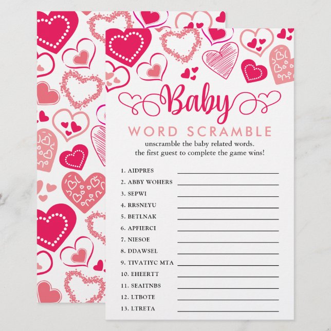 "Baby Love" Valentine's Day Baby Shower Word Game (Front/Back)