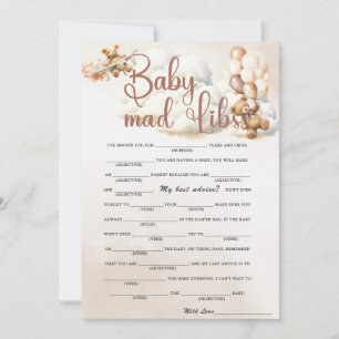 BABY MAD LIBS Baby Shower Game Cute Bear Invitation