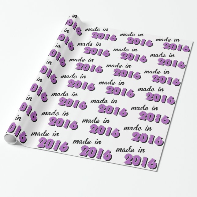Baby Made In 2016 Purple Wrapping Paper (Unrolled)