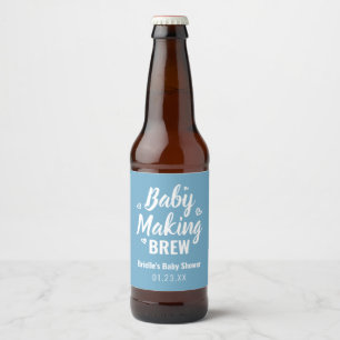 Baby Making Brew Funny Shower Thank You Blue Beer Bottle Label