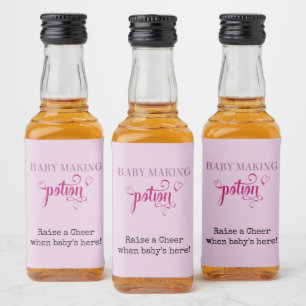 Baby Making Potion Baby Shower Favour Pink Mini Liquor Bottle Label