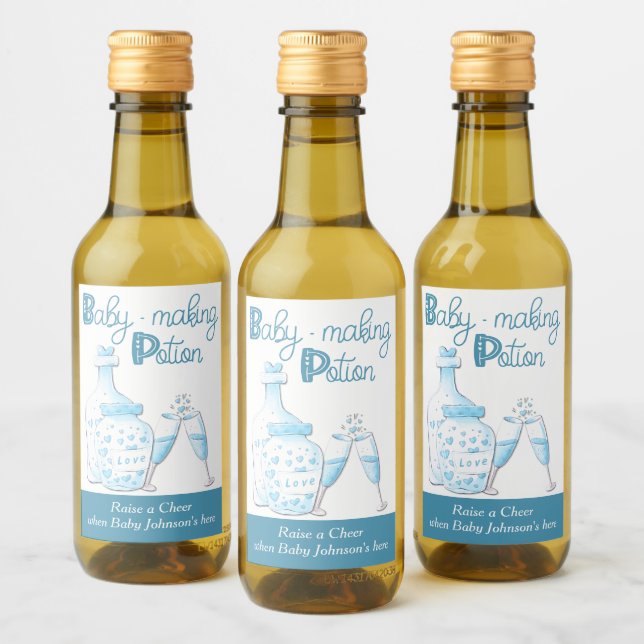 Baby Making Potion Blue Glass Baby Shower Favour Wine Label (Bottles)