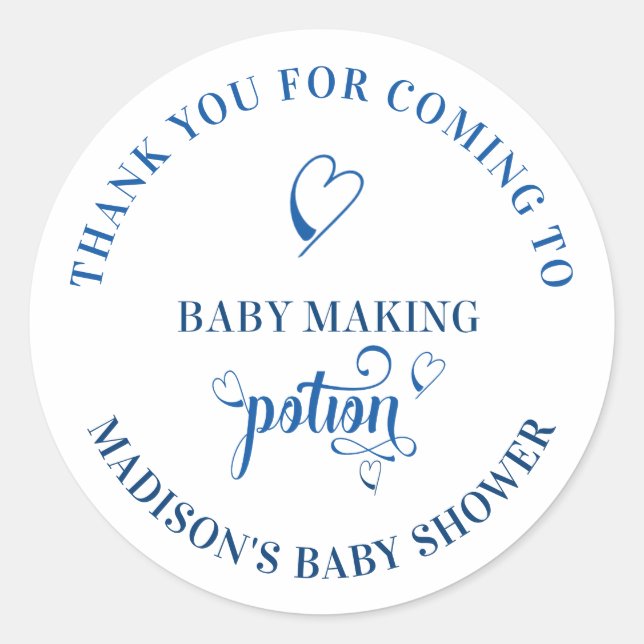Baby Making Potion Boy Baby Shower Thank You Classic Round Sticker (Front)