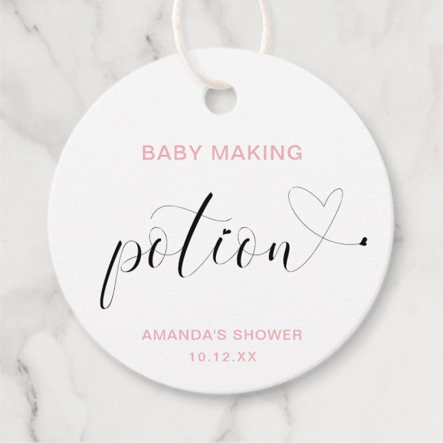 Baby Making Potion Cute Pink Girl Baby Shower Favour Tags (Front)