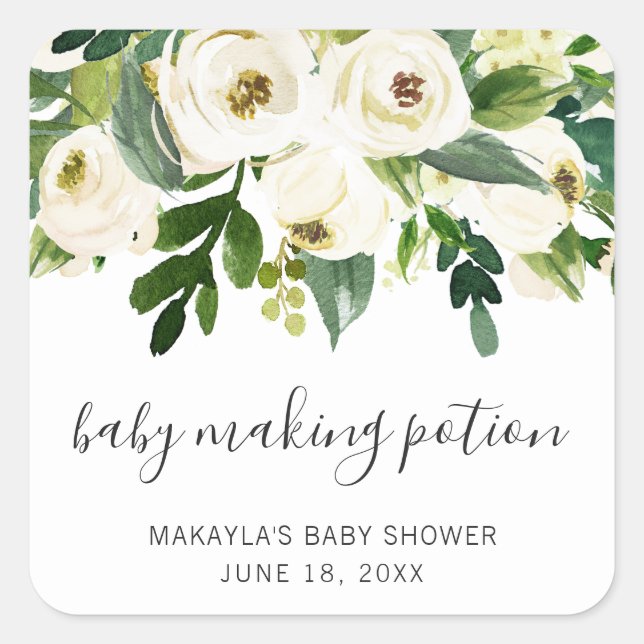 Baby Making Potion Elegant Floral Girl Baby Shower Square Sticker (Front)