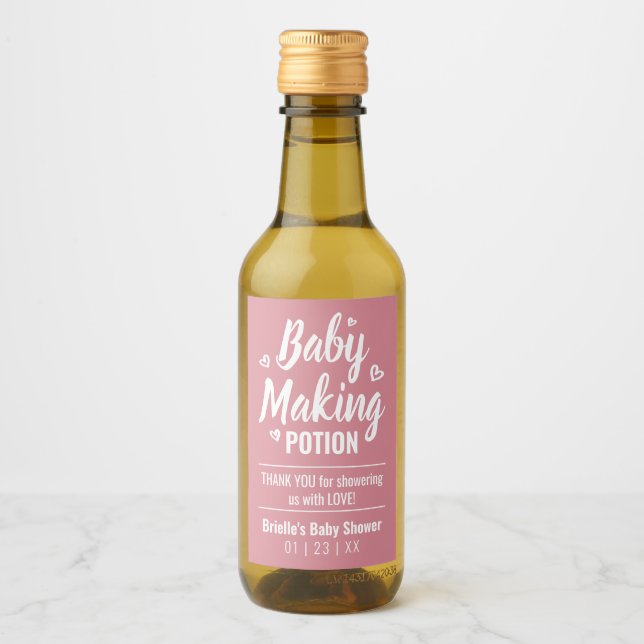 Baby Making Potion Funny Shower Thank You Pink Wine Label (Front)