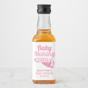 Baby Making Potion Pink Footprint Shower Thank You Liquor Bottle Label