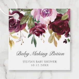 Baby Making Potion Plum Floral Girl Baby Shower Favour Tags