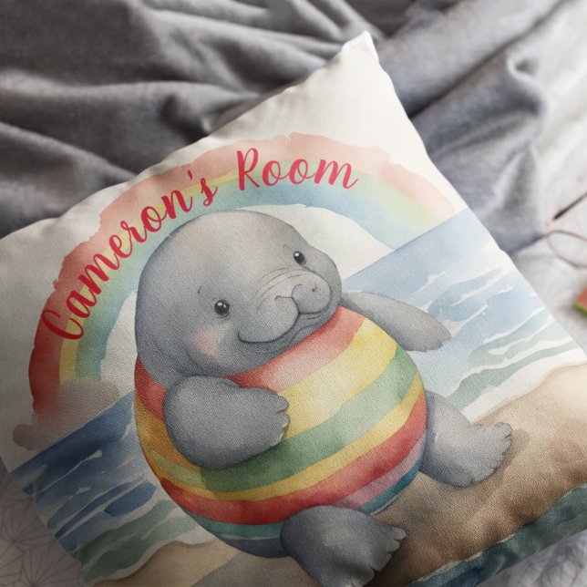 Baby Manatee Rainbow Personalised Cushion (Creator Uploaded)
