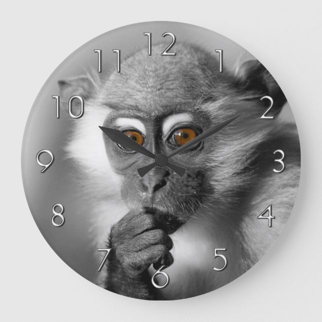 Baby Mangabey Monkey Large Clock (Front)