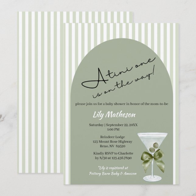 Baby Martini 'tini-one' Baby Shower Invitation (Front/Back)