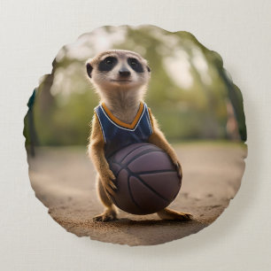 Baby Meerkat Basketball Player,  Round Cushion